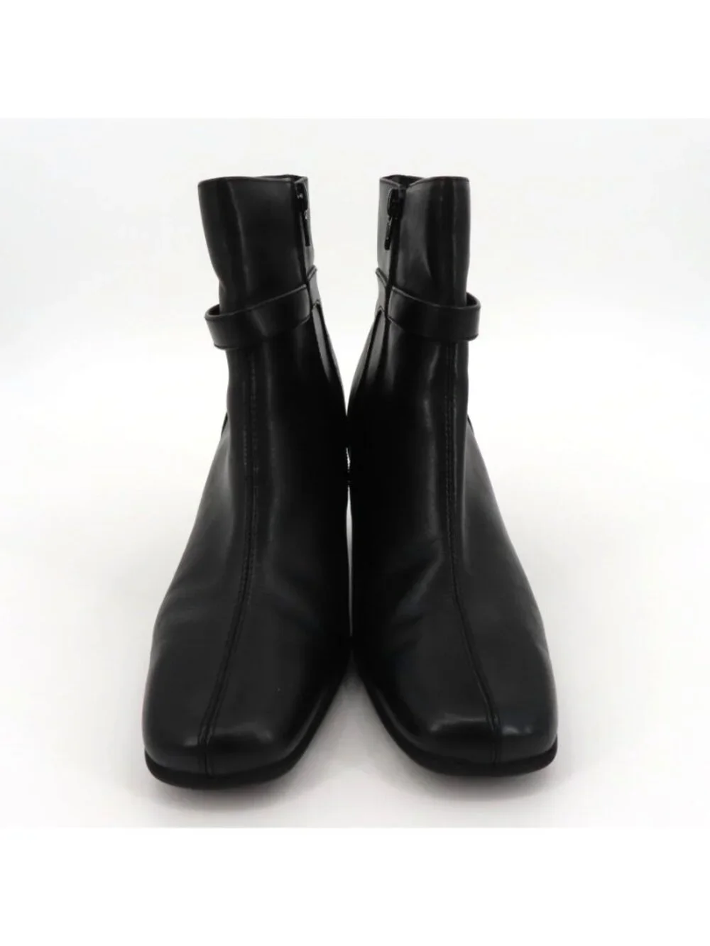 Nine & Co Women 8 M PHILLIPE Black Leather Ankle Boots Bootie Silver Block Heels